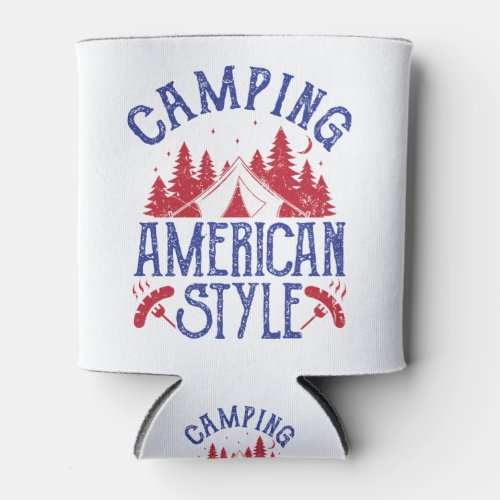 Camping American Style Red White Blue Camper Can Cooler