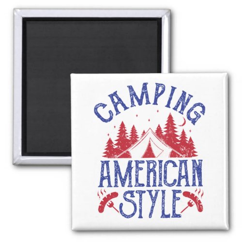 Camping American Style Red White Blue Camper Magnet