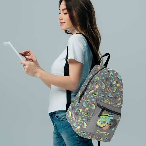 Camping and Hiking Collage Pastel and Gray Printed Backpack