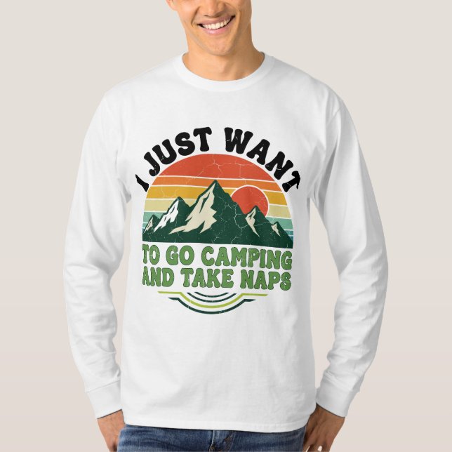 Camping and Naps Retro Mountain Design T-Shirt (Front)
