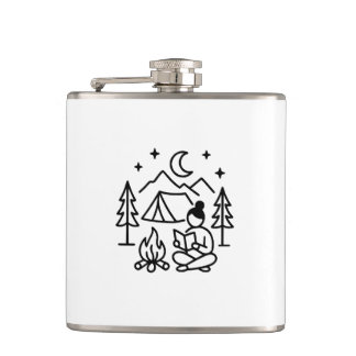 Camping and Reading Line Art Flask