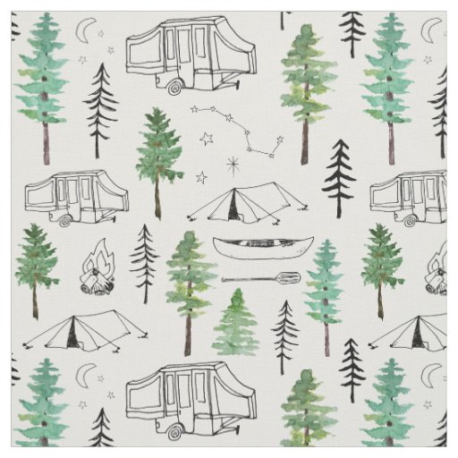 Camping and Trees Fabric | Zazzle