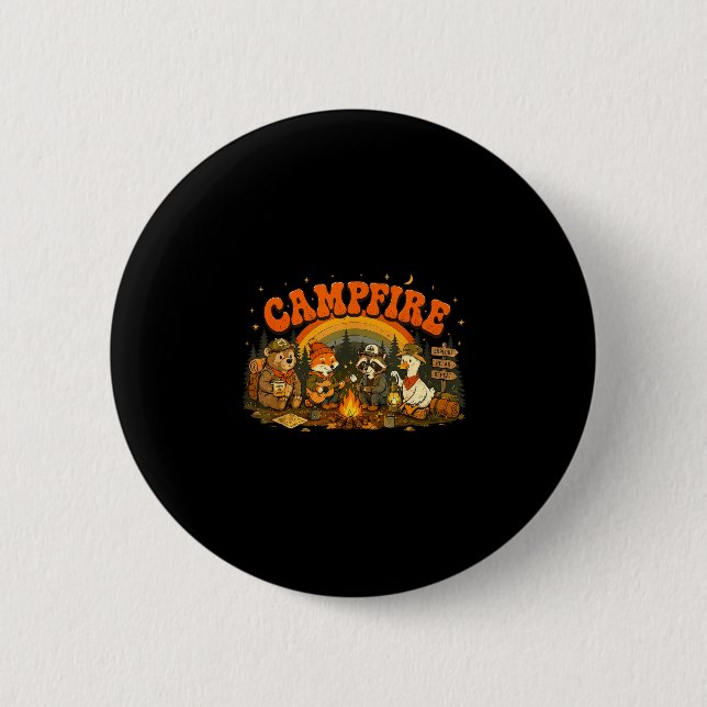 Camping animals campfire camper adventure outdoor button (Front)