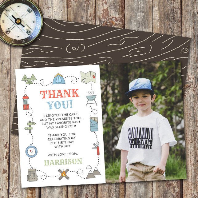 Camping Any Age Birthday Party Photo Thank You Card (Creator Uploaded)