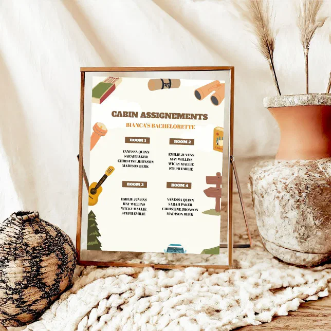 Group Assignment Sign Camping Bachelorette Party Cabin Assignement SIgn | Zazzle