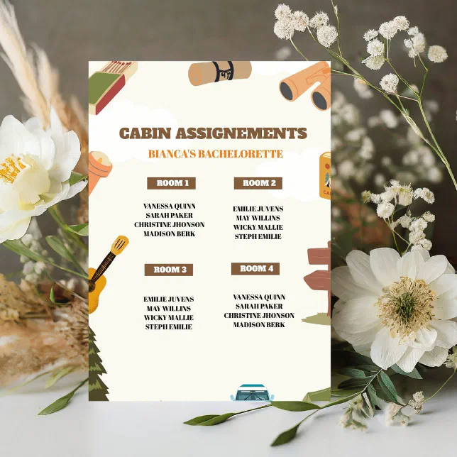 Camping Bachelorette Party Cabin Assignement SIgn | Zazzle