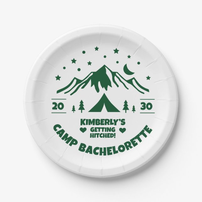 Camping Bachelorette Party Paper Plates (Front)