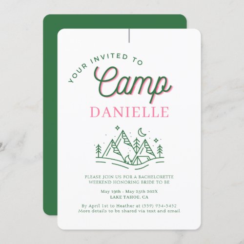 Camping Bachelorette Party Parent Custom Invitation