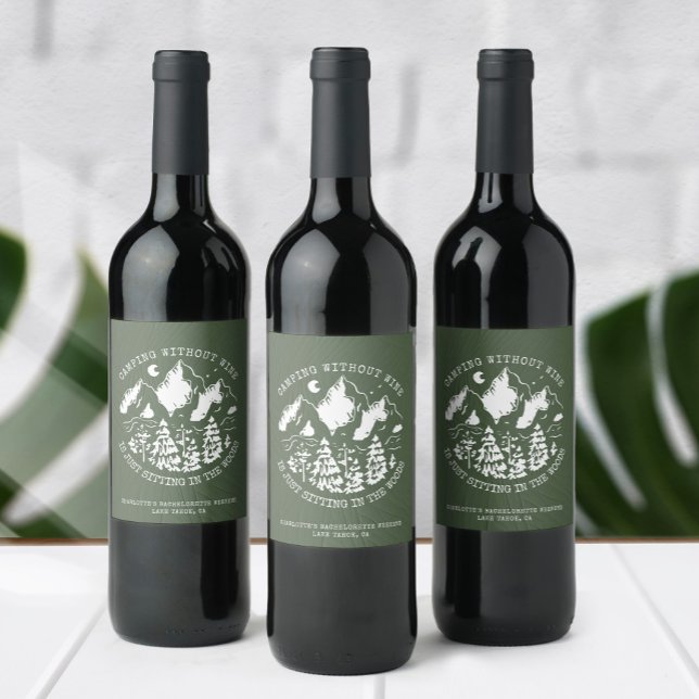 Camping Bachelorette Party Simple Modern Sparkling Wine Label (Creator Uploaded)