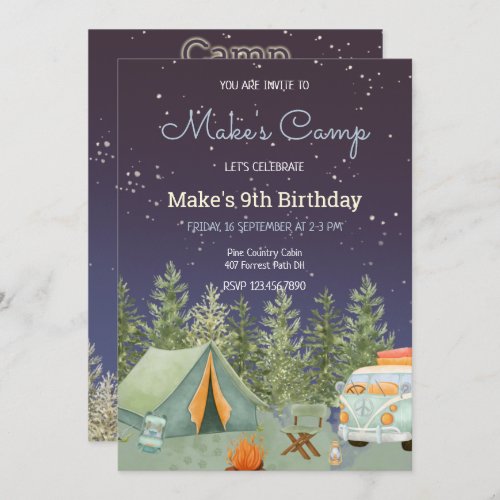 Camping Backpack Boy Birthday Invitation