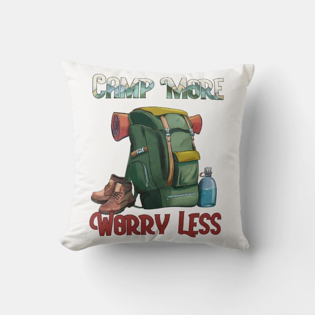Camping Backpack Quote Throw Pillow (Front)