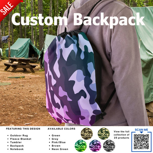 Camping Bag | Camo Pink Blue Camouflage Pattern