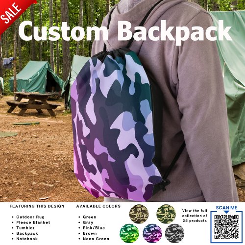 Camping Bag  Camo Pink Blue Camouflage Pattern