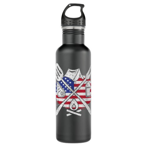 Camping BBQ American Flag Grilling Design Stainless Steel Water Bottle