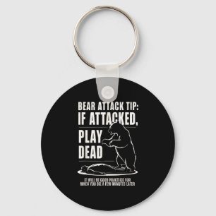 Camping bear attack tip play dead keychain