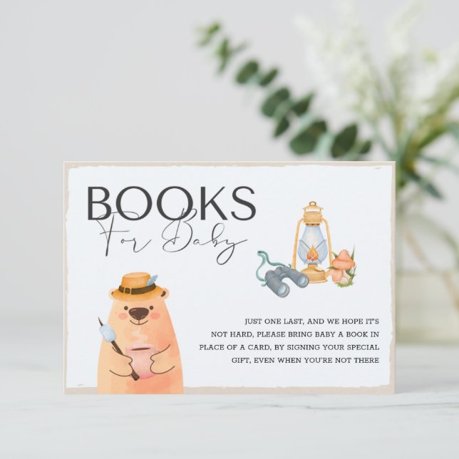 Camping Bear Baby Shower Books For Baby Card (Standing Front)