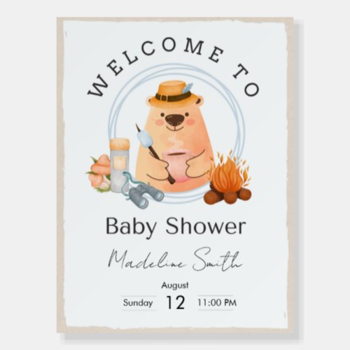 Camping Bear Baby Shower Welcome Sign