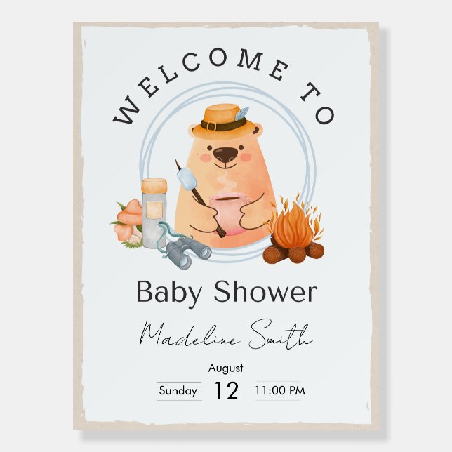 Camping Bear Baby Shower Welcome Sign (Front)