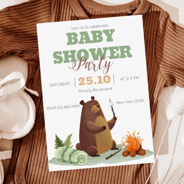 Camping Bear Bonfire Baby Shower Invitation (Creator Uploaded)