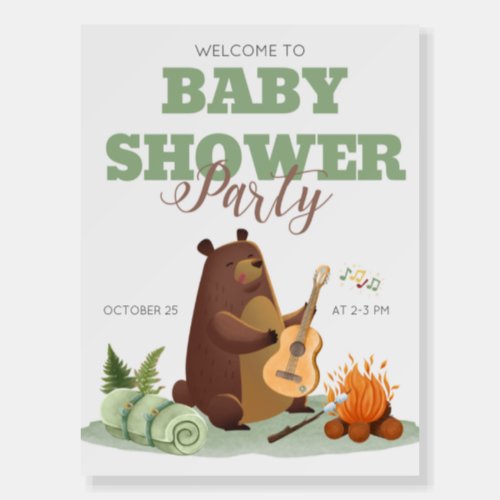 Camping Bear Guitar Baby Shower Welcome Sign