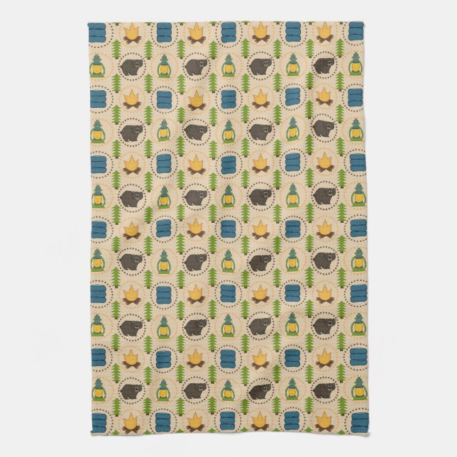 Camping Bear Pattern Towel (Vertical)