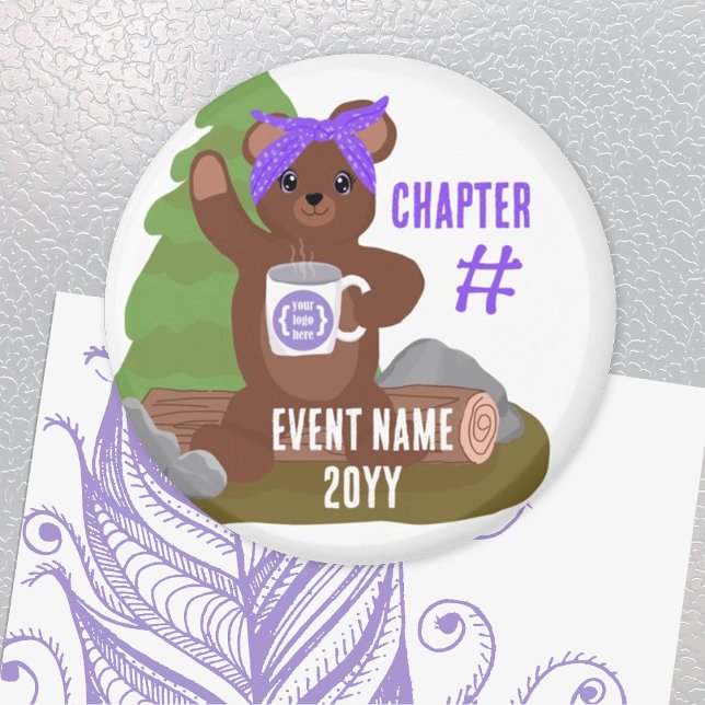 Camping Bear, Purple Bandana Girls Youth Club Magnet (purple logo magnet girls youth club party favor gift purple teddy bear cabin camping camp scout)
