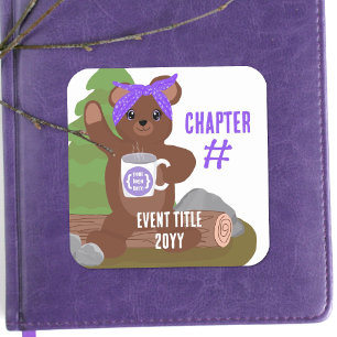 Camping Bear, Purple Bandana Girls Youth Club Square Sticker