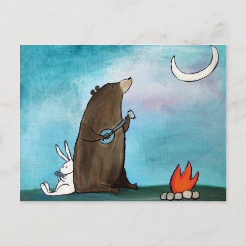 Camping Bear Whimsical Storybook Art Postcard