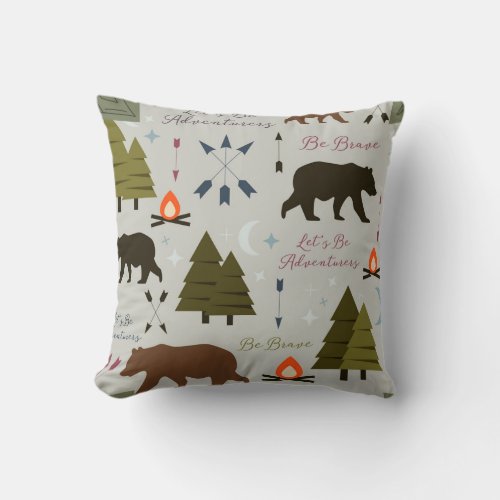 Camping Bear Wildlife  Happy Camper Funny campin Throw Pillow