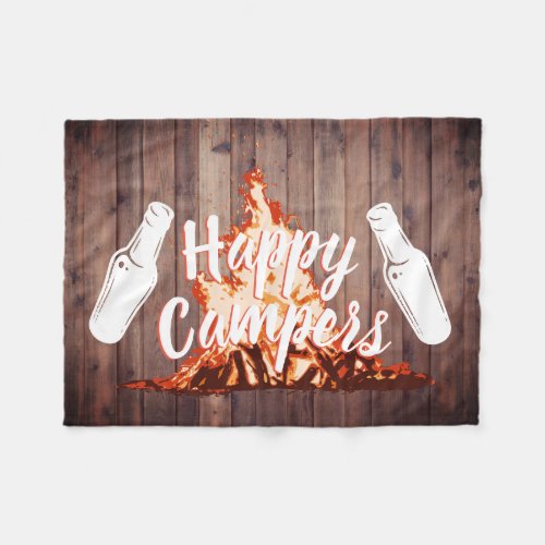 Camping Beers  Bonfire Happy Campers Rustic Wood Fleece Blanket