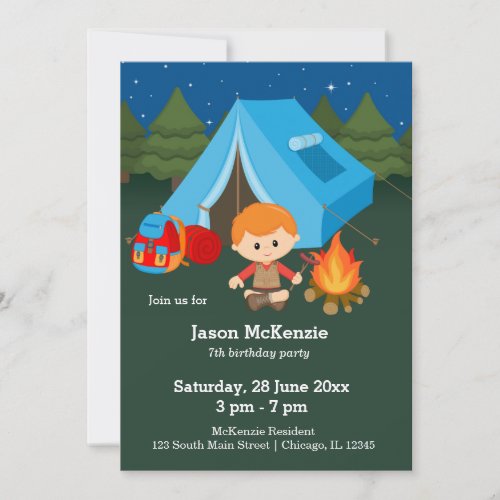 Camping birthday boy invitation