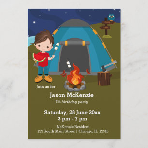 Camping birthday boy invitation