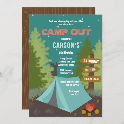 Camping Birthday Camp Out Invitation