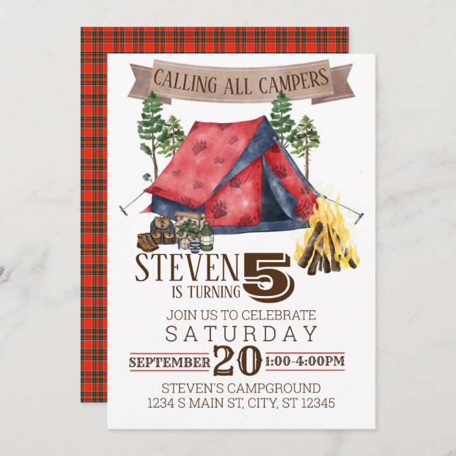 Camping Birthday Invitation (Front/Back)