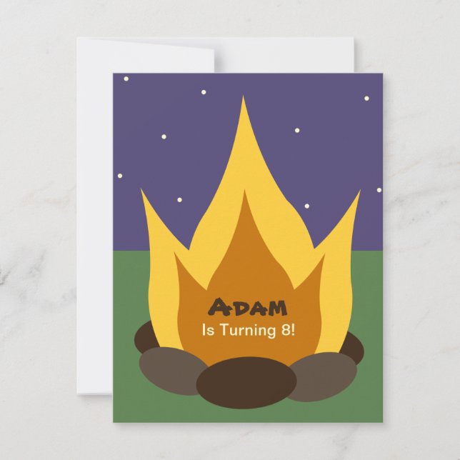 Camping Birthday Invitation - Camp Fire (Front)