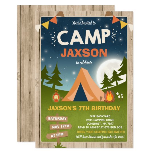 Camping Birthday Invitation Camp Out Party | Zazzle.com