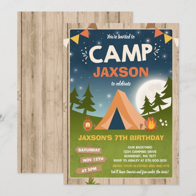 Camping Birthday Invitation Camp Out Party (Front/Back)