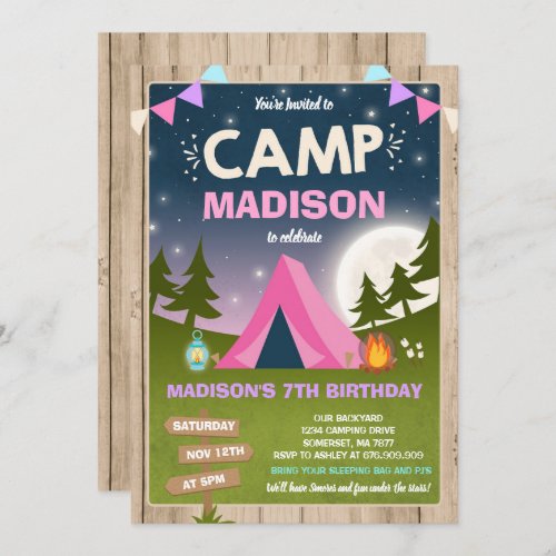Camping Birthday Invitation Camp Out Party