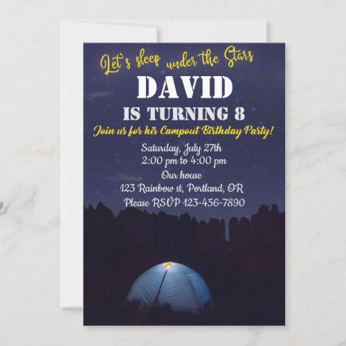 Camping birthday invitation Camp out party invite