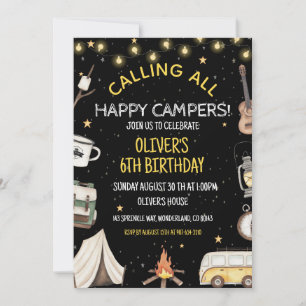 Camping Birthday Invitation Campfire Outdoors