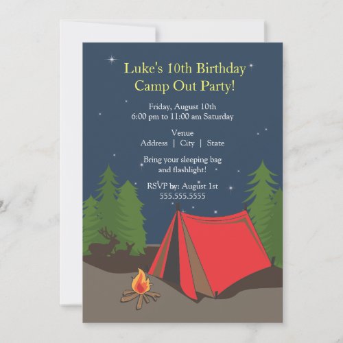 Camping Birthday Party  Boy Invitation