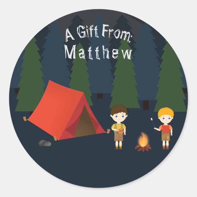 Camping Birthday Party Classic Round Sticker (Front)