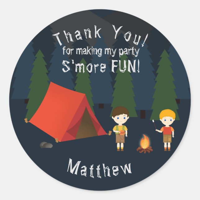 Camping Birthday Party Classic Round Sticker (Front)