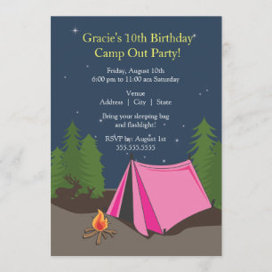 Camping Birthday Party Girl Invitation