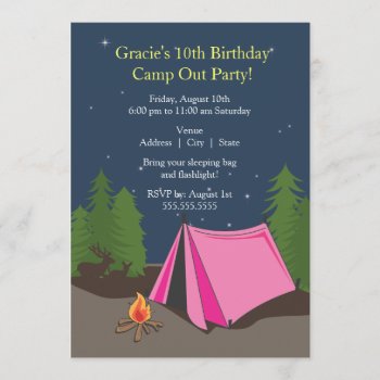 Camping Birthday Party | Girl Invitation by OrangeOstrichDesigns at Zazzle