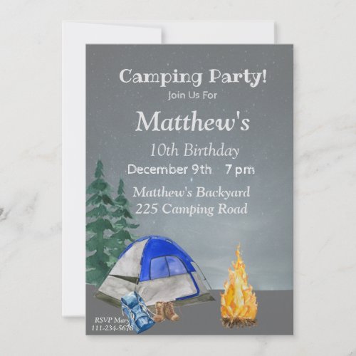 Camping Birthday Party Invitation Backyard Party Invitation