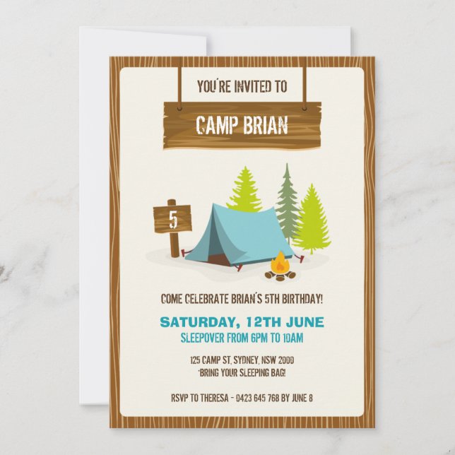 Camping Birthday Party Invitation - Boy (Front)