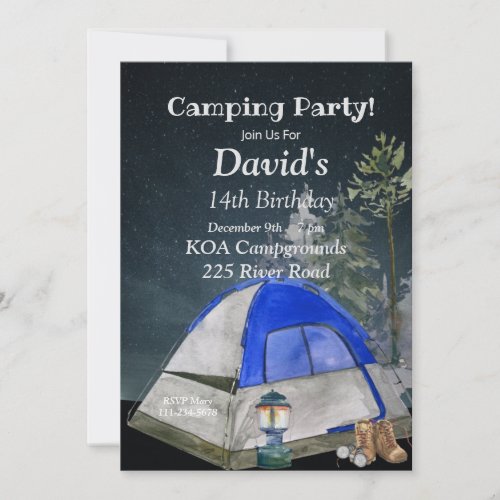 Camping Birthday Party Invitation Editable Camp   Invitation
