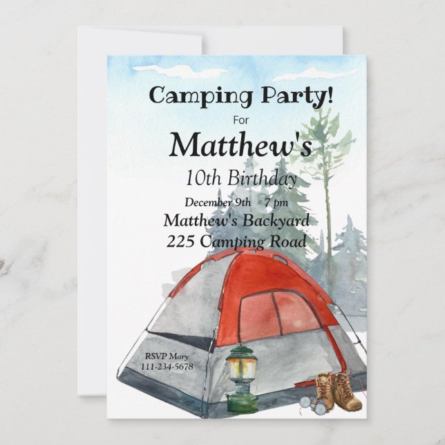 Camping Birthday Party Invitation, Editable Camp  Invitation (Front)