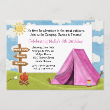 Camping Birthday Party Invitation For Girl by eventfulcards at Zazzle